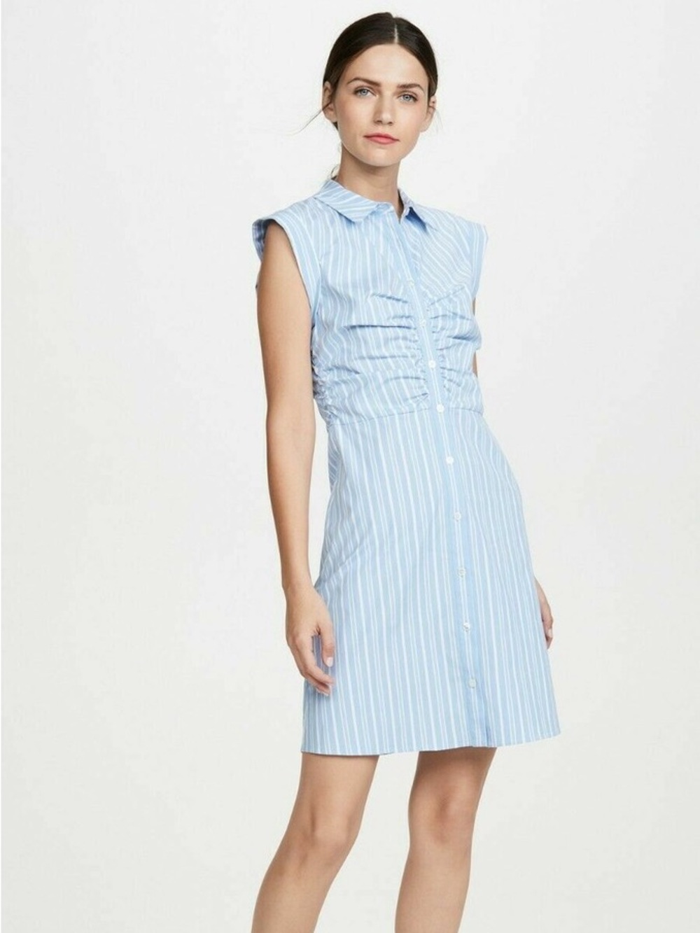 Veronica Beard Ruched Striped Ferris Dress Shirtdress
